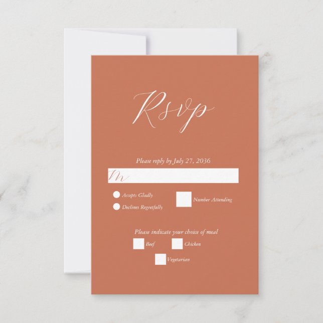 Terracotta Elegant Script Calligraphy Wedding  RSVP Card (Front)