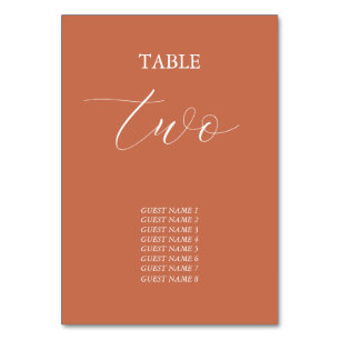 Terracotta Elegant Script Calligraphy Wedding Table Number