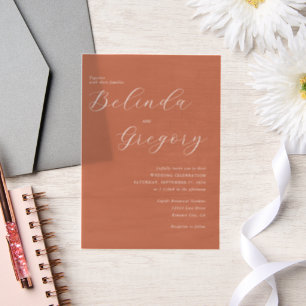 Terracotta Elegant Script Calligraphy Wedding Vellum Invitations