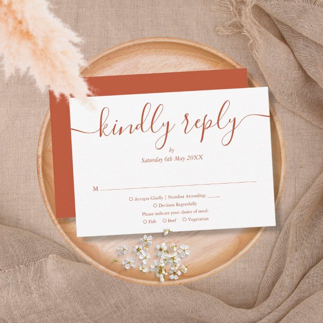 Terracotta Elegant Script Meal Choice Weddi RSVP Card (Creator Uploaded)