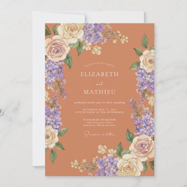 Terracotta Ethereal Bloom Wedding Invitation (Front)