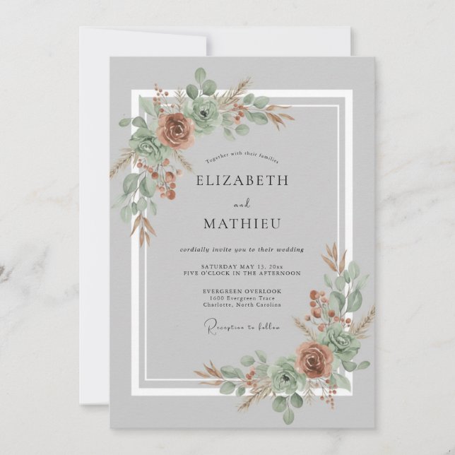 Terracotta Ethereal Botanical Wedding Invitation (Front)