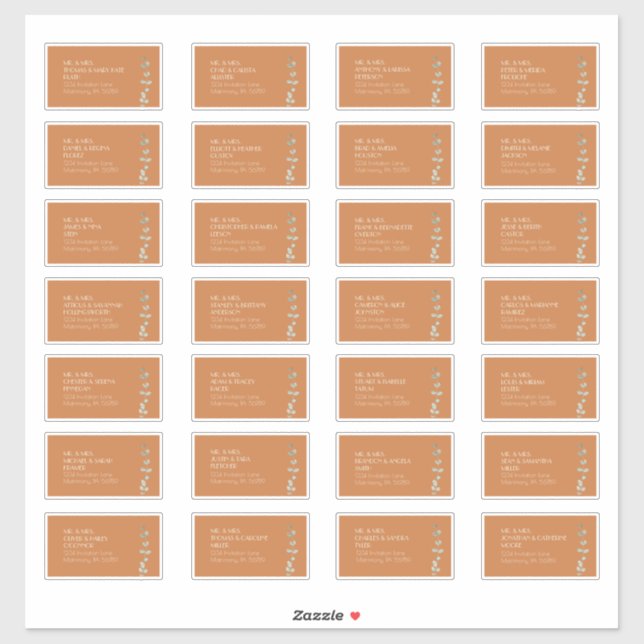Terracotta Eucalyptus Deco Guest Address Label (Sheet)