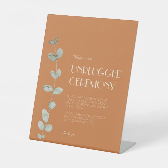 Terracotta Eucalyptus Deco Unplugged Ceremony Pedestal Sign (Front)