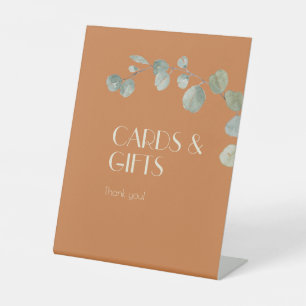 Terracotta Eucalyptus Deco Wedding Cards and Gifts Pedestal Sign