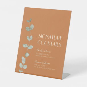 Terracotta Eucalyptus Deco Wedding Cocktail Menu Pedestal Sign