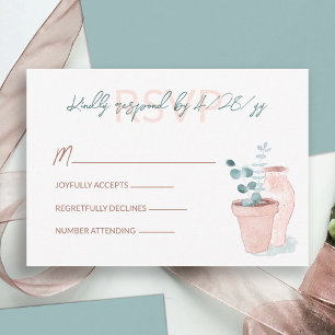 Terracotta, Eucalyptus Green Wedding RSVP Card