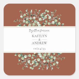 Terracotta Eucalyptus Together Forever Wedding  Square Sticker