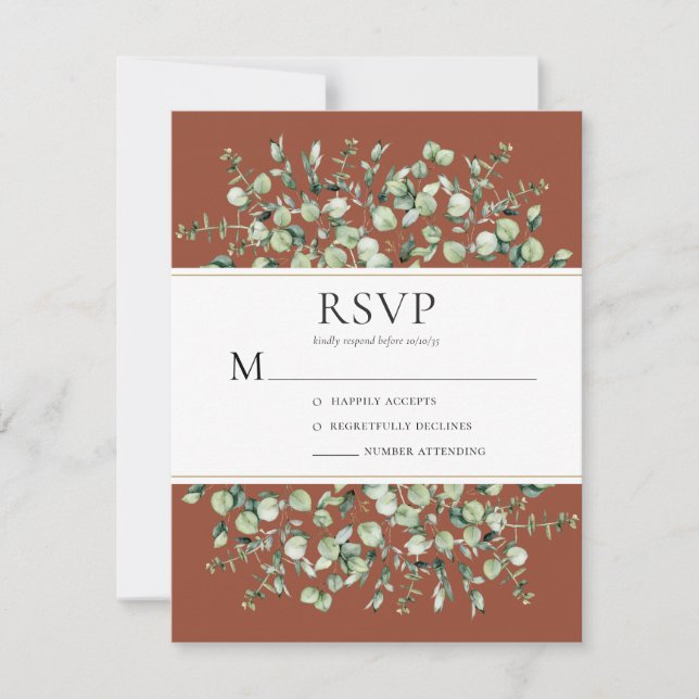 Terracotta Eucalyptus Wedding RSVP Card (Front)