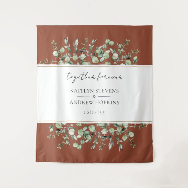 Terracotta Eucalyptus Wedding Together Forever  Tapestry (Front)