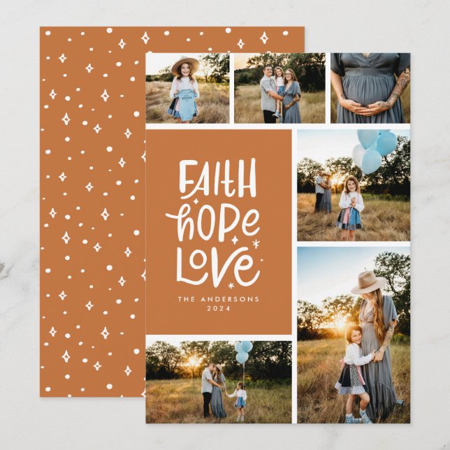 Terracotta faith hope love multiple Photo Holiday Card (Front/Back)