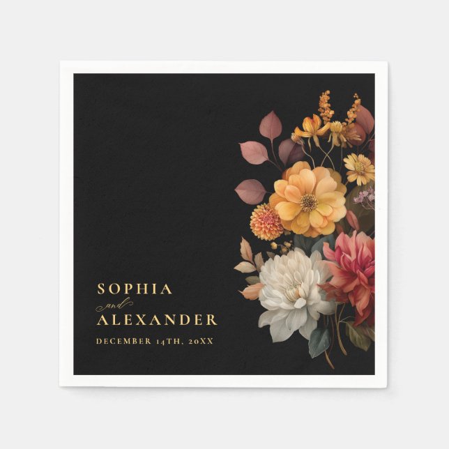 Terracotta Fall Black Floral Wedding Paper Napkin (Front)