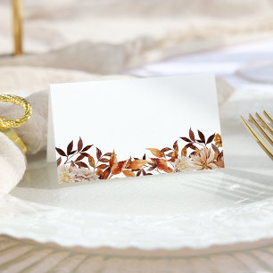 Terracotta Fall Copper Watercolor Leaves  Place Card