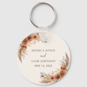 Terracotta Fall Floral Boho Rustic Wedding Favours Keychain