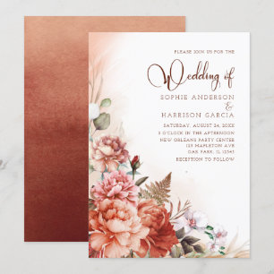 Terracotta Fall Floral Burnt Orange Boho Wedding Invitation