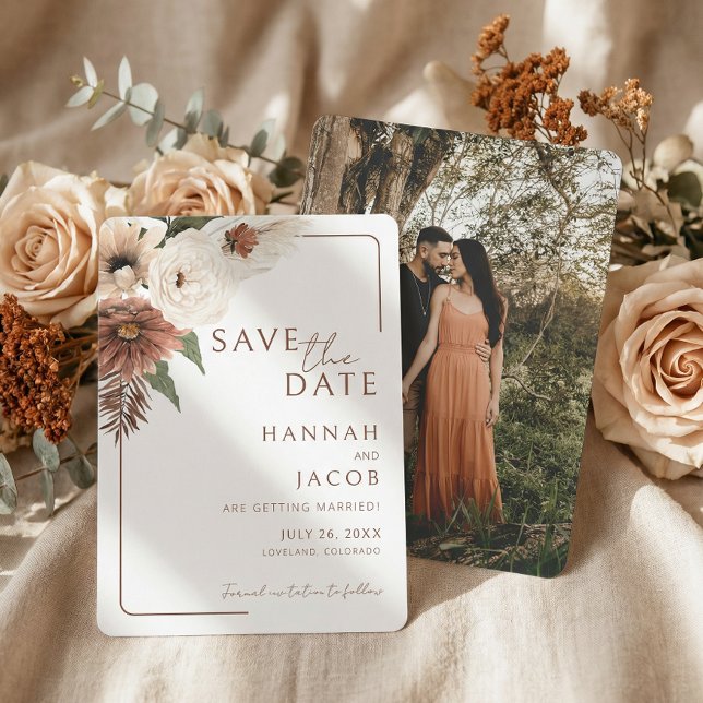 Terracotta Fall Floral Modern Photo Save The Date (Creator Uploaded)