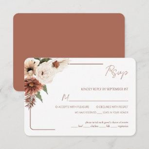Terracotta Fall Floral Modern with Meal Choice RSVP Card