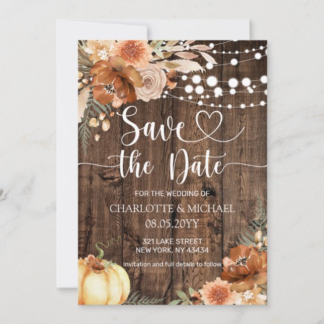Terracotta Fall Floral Save the Date Wedding Invitation (Front)