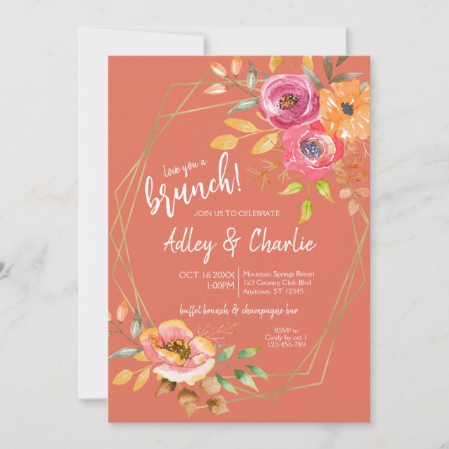 Terracotta Fall Floral Watercolor Wedding Shower Invitation (Front)