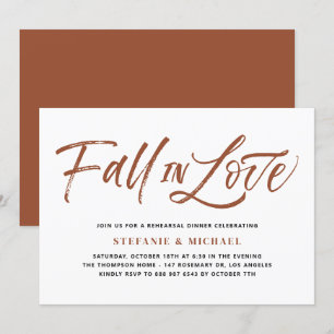 Terracotta Fall In Love Lettering Rehearsal Dinner Invitation