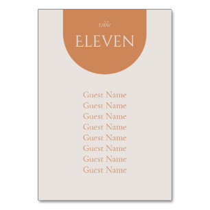 Terracotta Fall Modern Wedding Table Seating Chart Table Number