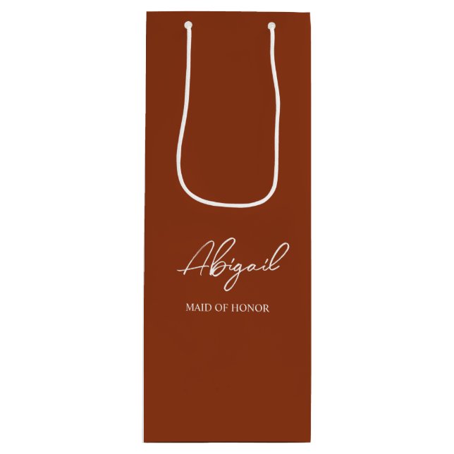 Terracotta Fall Personalized Name Wedding Party Wine Gift Bag (Front)