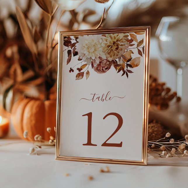 Terracotta Fall Watercolor Botanical Wedding Table Table Number (Terracotta Fall Watercolor Botanical Wedding Table Number by Painted Paperie
)