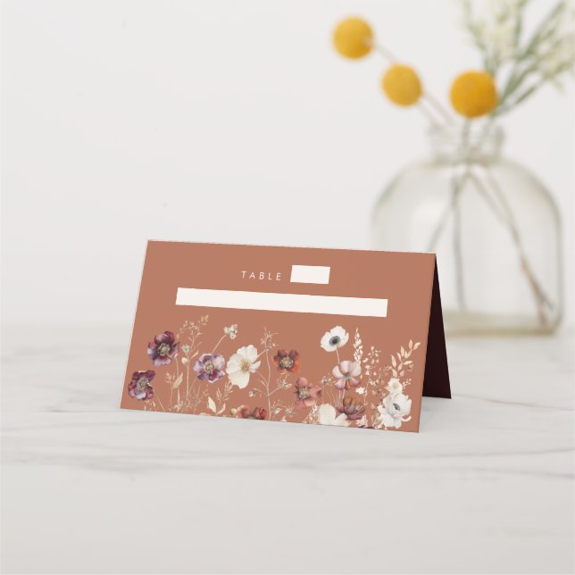 Terracotta Fall Wildflower Wedding Place Card (Front)