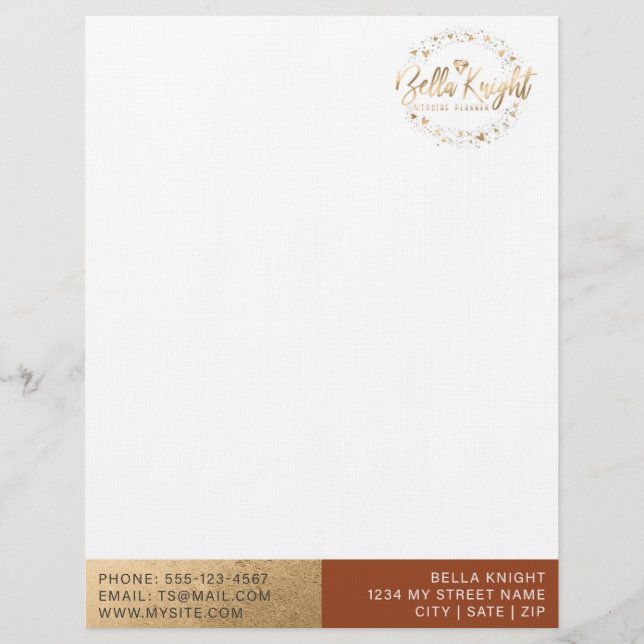 Terracotta &  Faux Gold Foil Custom Company Logo Letterhead (Front)