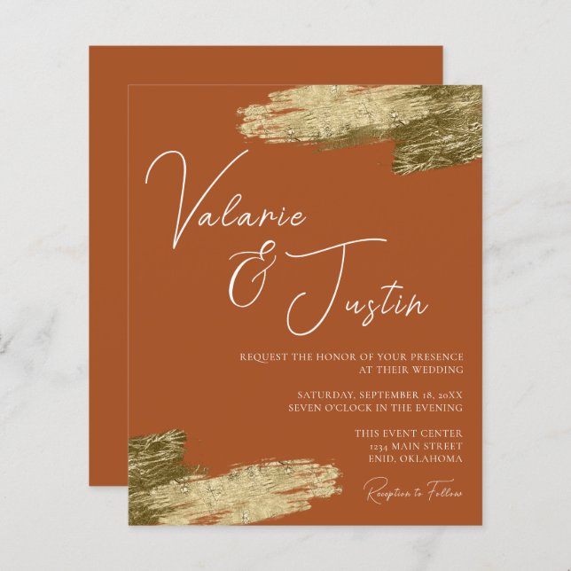 TerraCotta Faux Gold Foil Wedding Invitation (Front/Back)