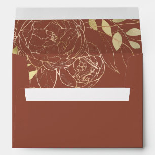 Terracotta & Faux Gold Peony Modern Floral Wedding Envelope