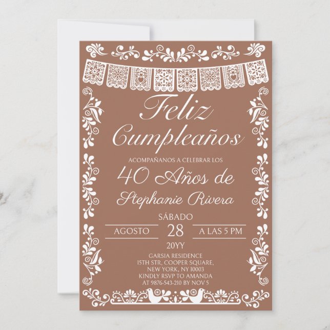 Terracotta Feliz Cumpleaños 40th Birthday Invitation (Front)