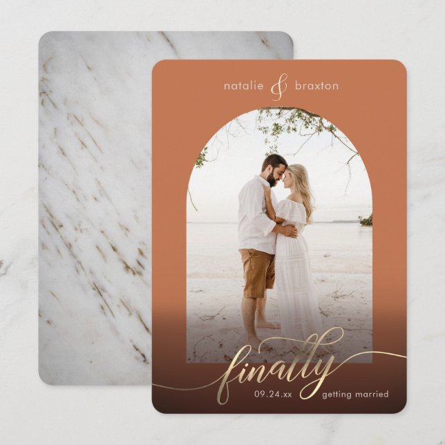 Terracotta Finally Getting Married & Window Photo Save The Date (Front/Back)