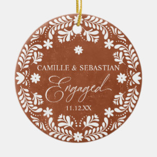 Terracotta First Christmas Engagement Photo Ceramic Ornament