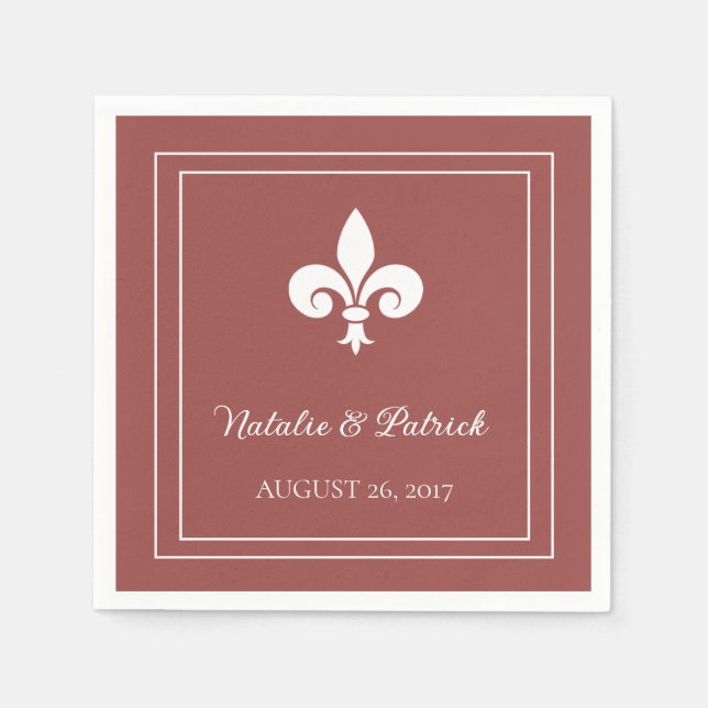 Terracotta Fleur de Lis Wedding Paper Napkins (Front)