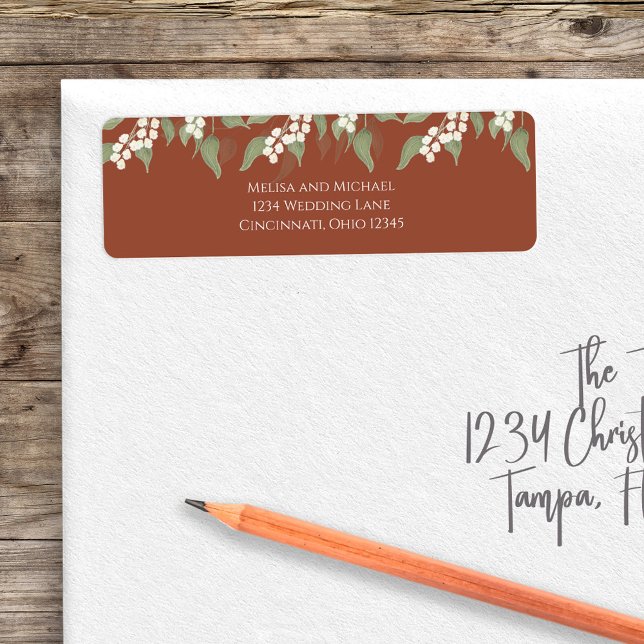 Terracotta Floral Aquarelle Verdure Foliage (Terracotta and elegant greenery return address label.)