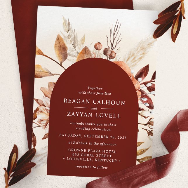 Terracotta Floral Arch Pampas Grass Wedding Invitation (Creator Uploaded)