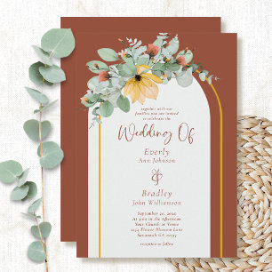 Terracotta Floral Arch QR Code Non Photo Wedding Invitation