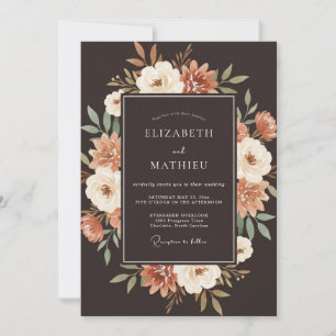 Terracotta Floral Autumn Romance Wedding Invitation