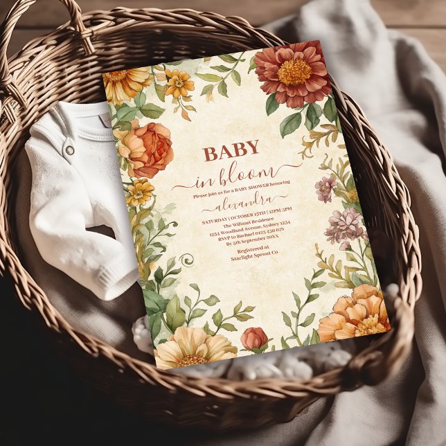 Terracotta Floral Baby in Bloom Baby Shower Invitation (Creator Uploaded)