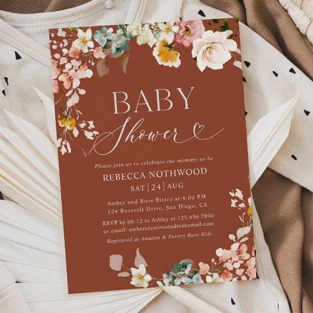 Terracotta Floral Baby Shower Invitation (Creator Uploaded)