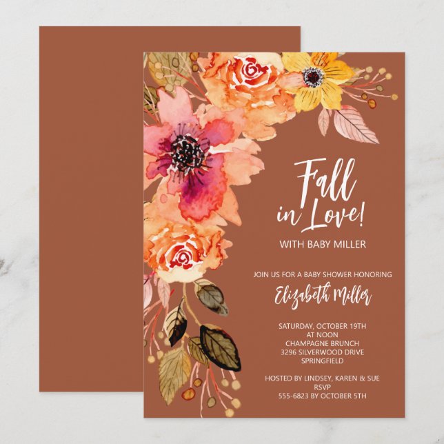 Terracotta Floral Baby Shower Invitation (Front/Back)