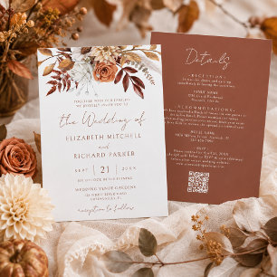 Terracotta Floral Boho Autumn All In One Wedding Invitation