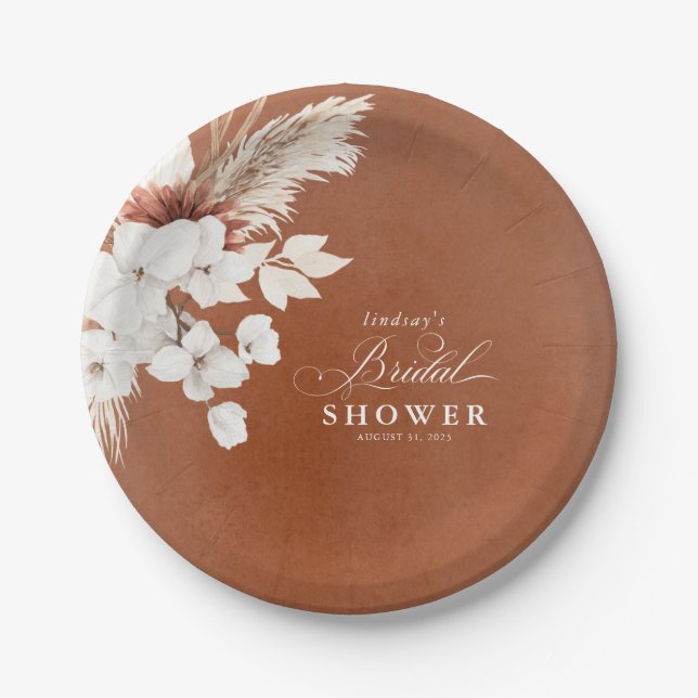 Terracotta Floral Boho Bridal Shower  Paper Plate (Front)