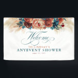 Terracotta Floral Boho Fall Party Shower Welcome Banner<br><div class="desc">Terracotta teal blue botanical flowers welcome banner</div>