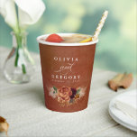 Terracotta Floral Boho Modern Fall Wedding Paper Cups<br><div class="desc">Terracotta botanical flowers paper cup</div>