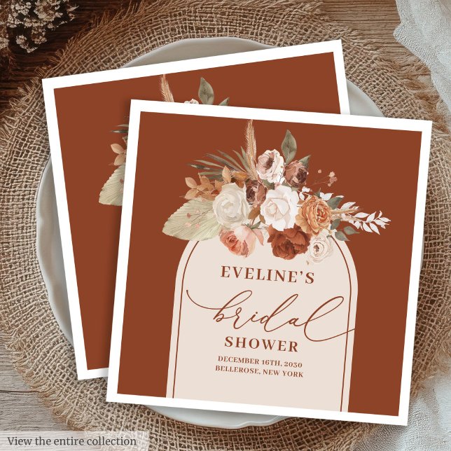 Terracotta Floral Boho Napkins for Bridal Shower  (Terracotta Floral Boho Napkins for Bridal Shower Party)