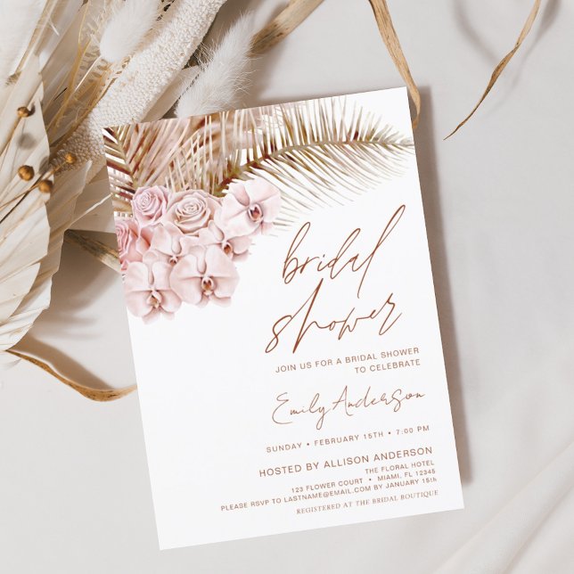 Terracotta Floral Boho Pampas Grass Bridal Shower Invitation (Creator Uploaded)