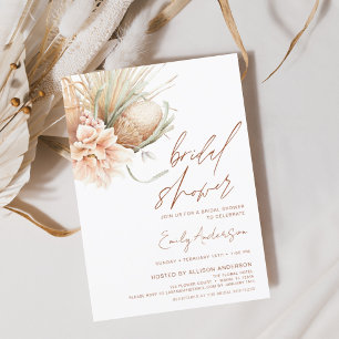 Terracotta Floral Boho Pampas Grass Bridal Shower Invitation