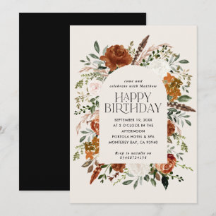 Terracotta floral botanical birthday modern rustic invitation